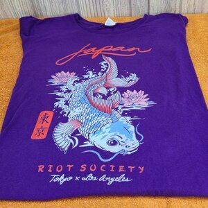 Riot Society Tokyo x Los Angeles Fish Lotus Flower Japanese Writing Women's 3XL